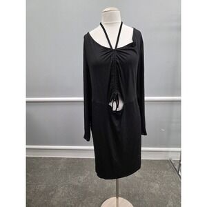 ELOQUII Black Long Sleeve Cutout Ruched Neck Halter Dress Size 22